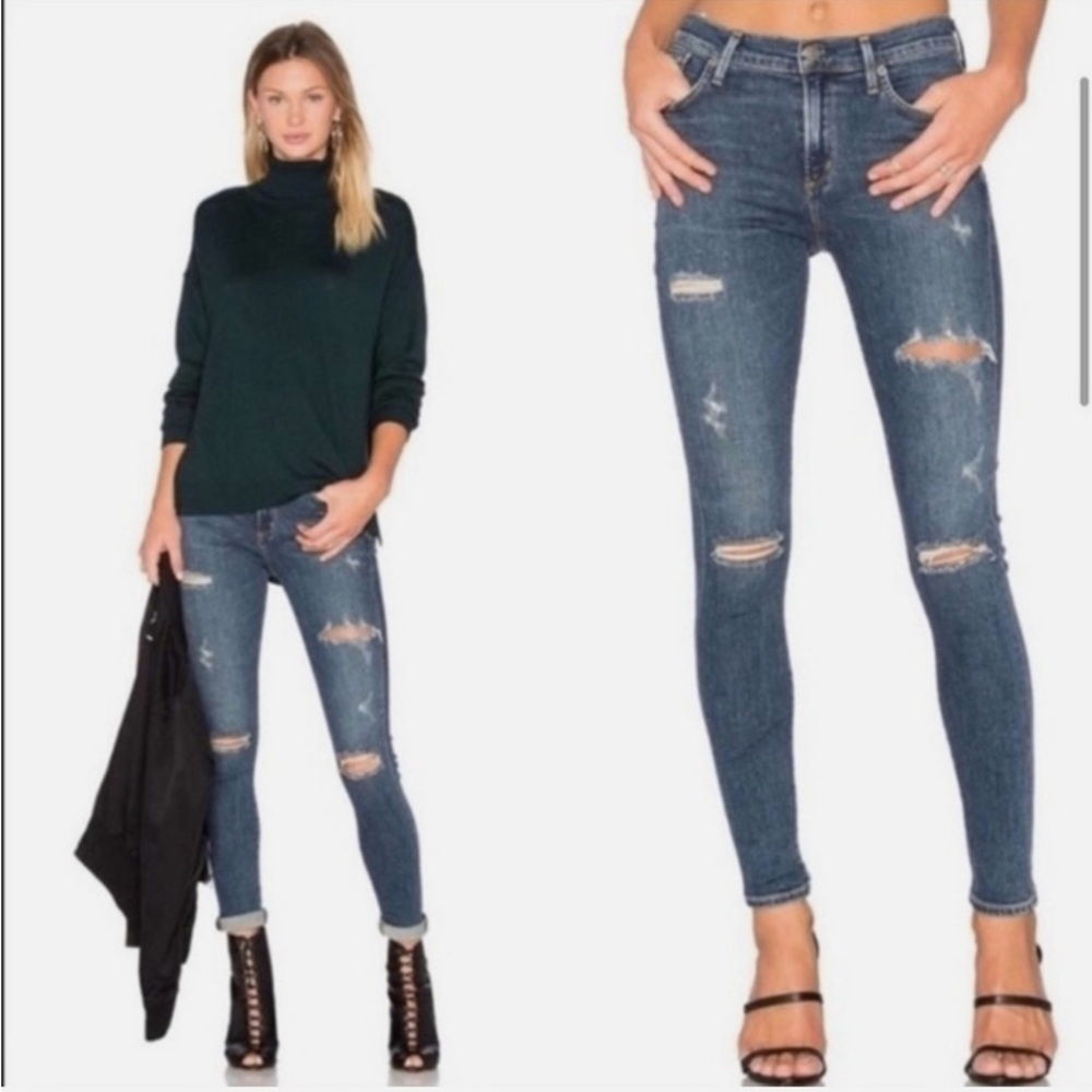 AGolde A Golde Blue Sophie High-Rise Distressed Skinny Jeans Size 27